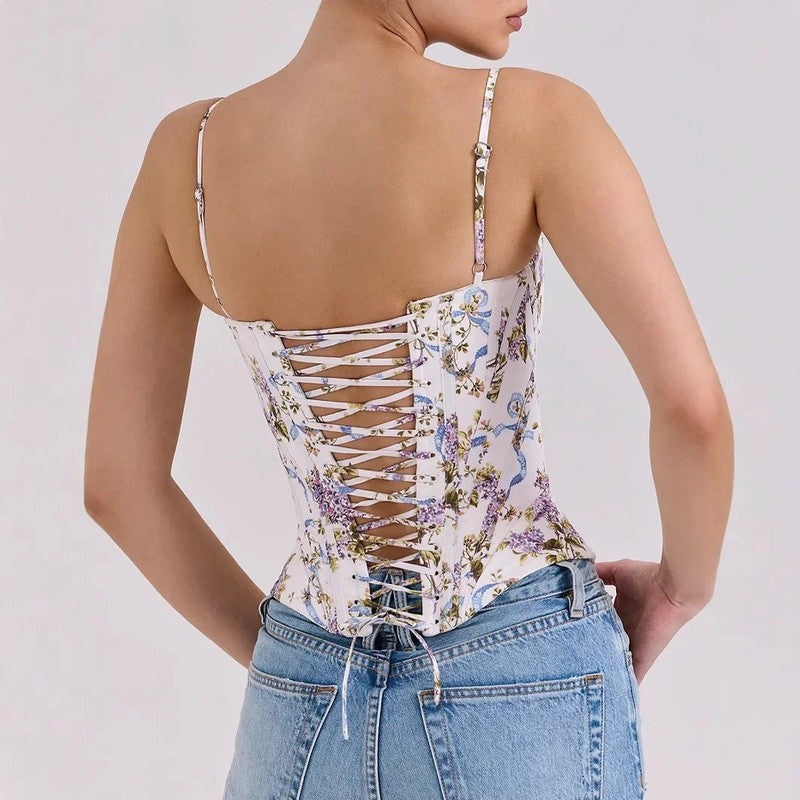 Women's Floral Boned Bustier Corset Top