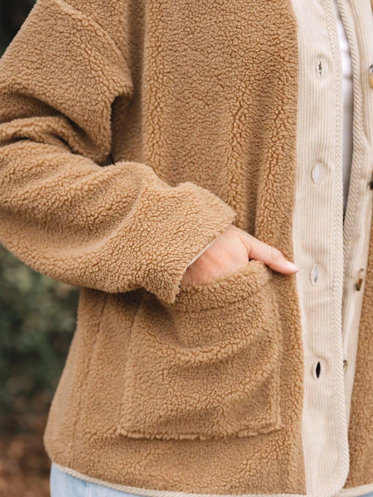 Women's Fluffy Winter Teddy Jacket Pockets Button-Front