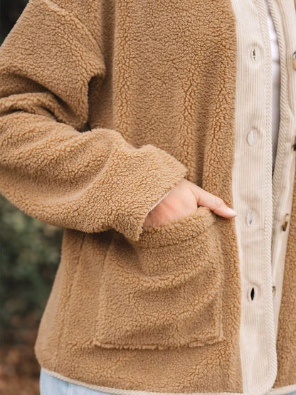 Women's Fluffy Winter Teddy Jacket Pockets Button-Front