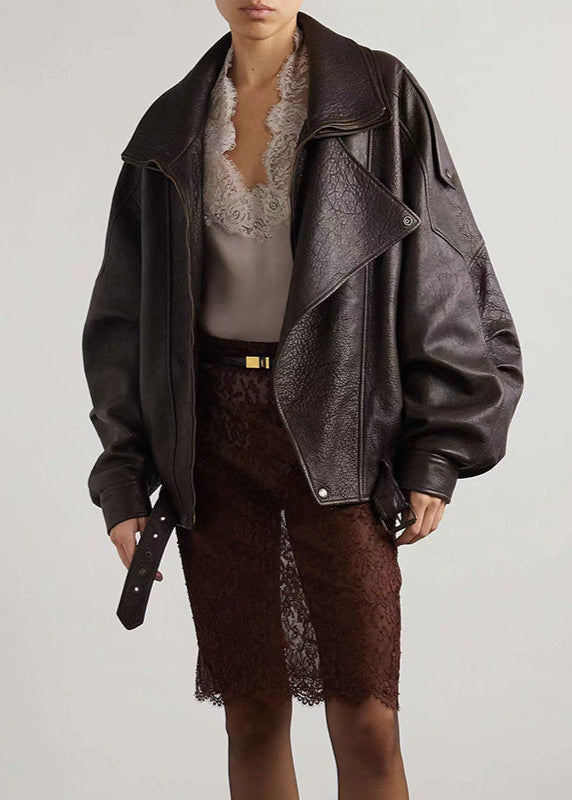 Women's Oversized Leather Bomber Jacket