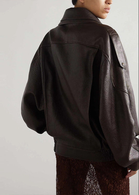 Women's Oversized Leather Bomber Jacket