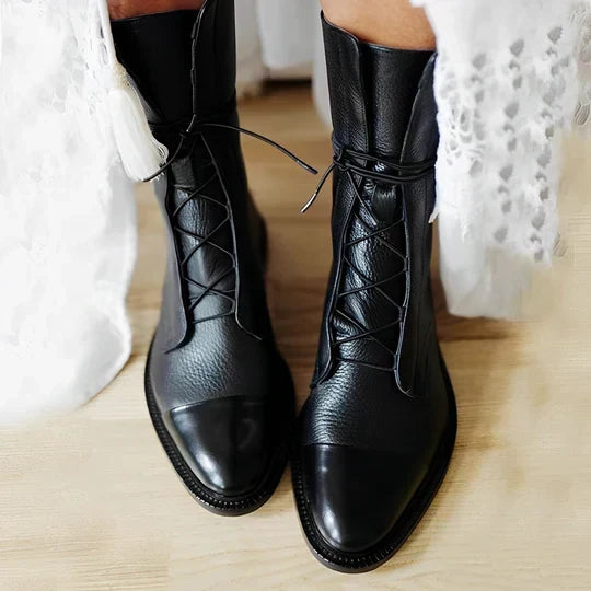 Women's Mid-Calf Lace-Up Boots Raised Sole Cushioned