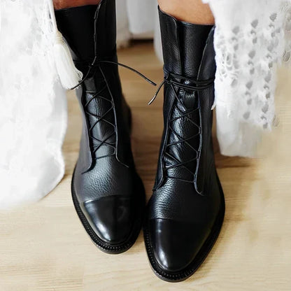 Women's Mid-Calf Lace-Up Boots Raised Sole Cushioned