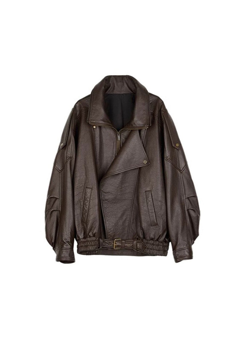 Women's Oversized Leather Bomber Jacket