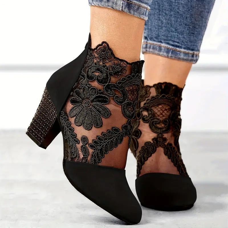 Women's Floral Lace Bridal Heels Cushioned Insole