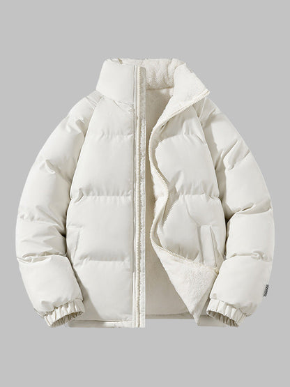 Men's Fleece-Lined Winter Puffer Jacket Stand Collar Relaxed-Fit