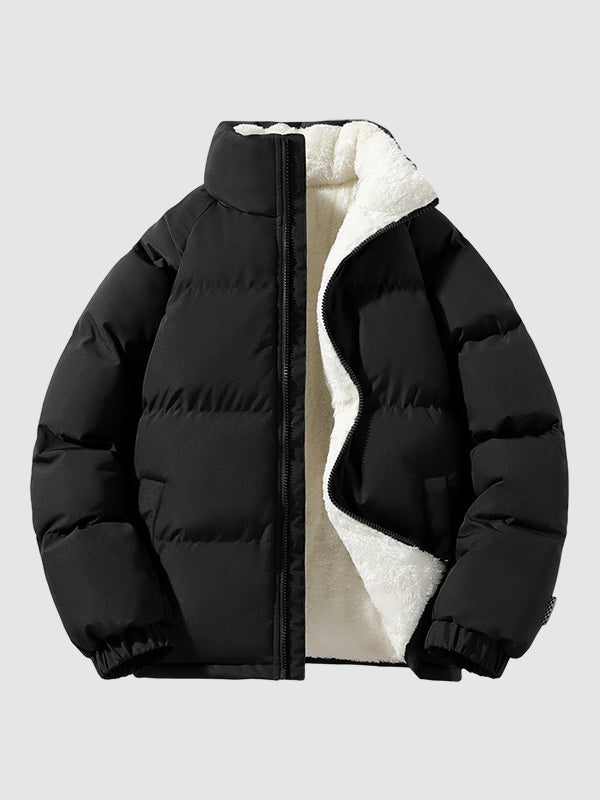 Men's Fleece-Lined Winter Puffer Jacket Stand Collar Relaxed-Fit