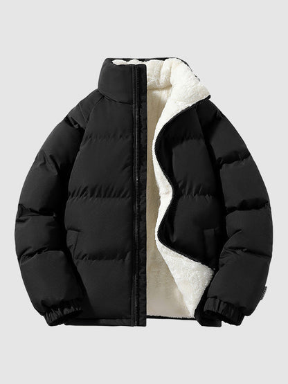 Men's Fleece-Lined Winter Puffer Jacket Stand Collar Relaxed-Fit