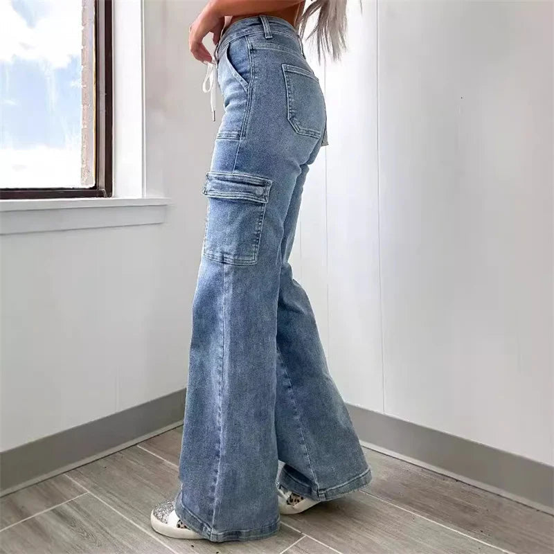 Women's Wide-Leg Cargo Denim Jeans