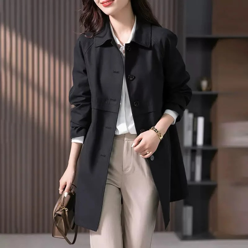 Women's Waterproof Collared Button-Front Long Coat