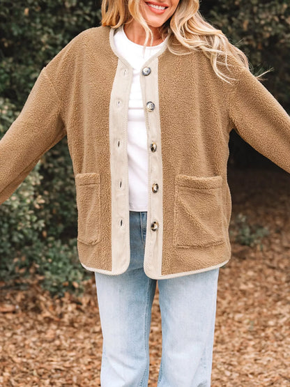 Women's Fluffy Winter Teddy Jacket Pockets Button-Front