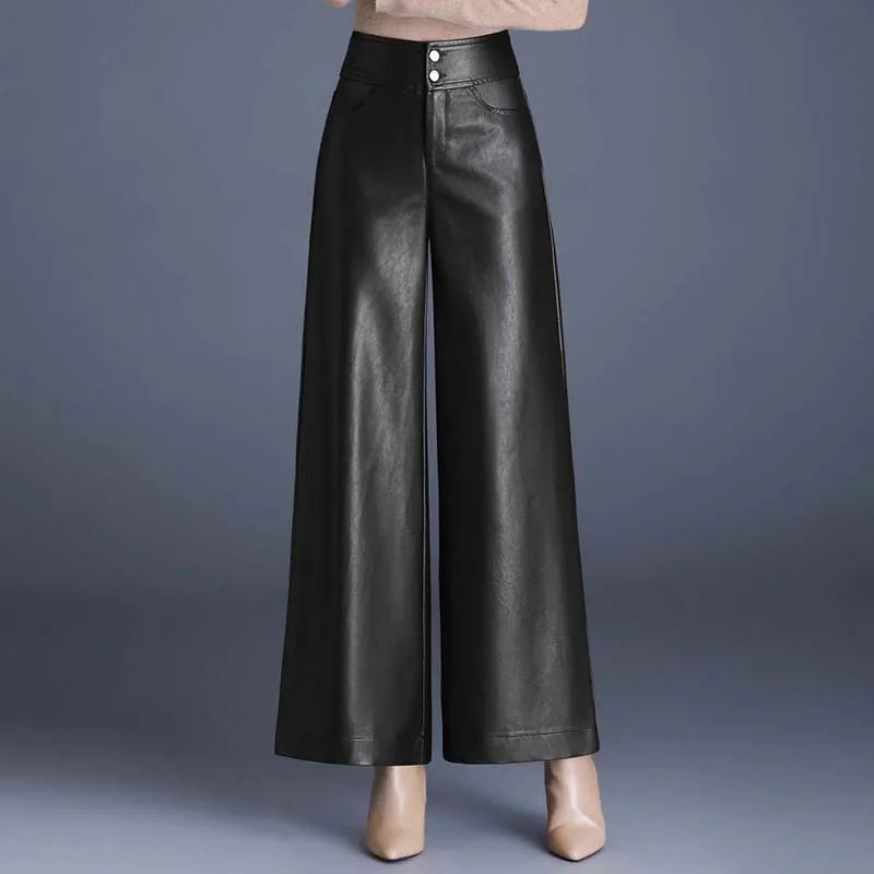 Women's Faux Leather Wide-Leg Trousers