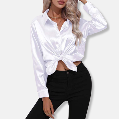Women's Collared Relaxed-Fit Blouse Button-Front