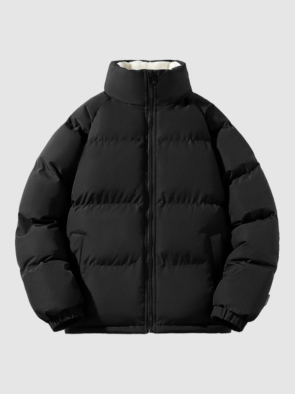 Men's Fleece-Lined Winter Puffer Jacket Stand Collar Relaxed-Fit