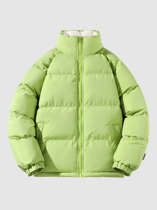 Men's Fleece-Lined Winter Puffer Jacket Stand Collar Relaxed-Fit