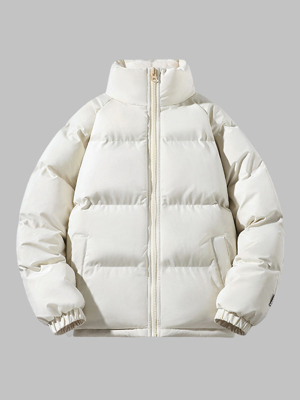 Men's Fleece-Lined Winter Puffer Jacket Stand Collar Relaxed-Fit