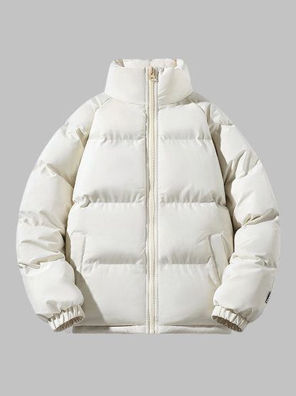 Men's Fleece-Lined Winter Puffer Jacket Stand Collar Relaxed-Fit