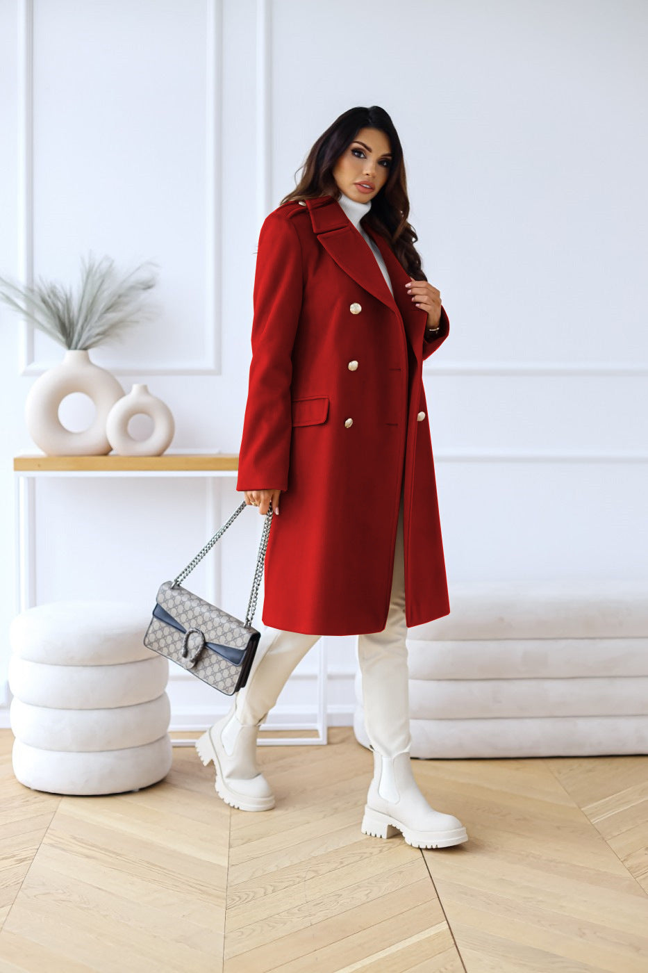 Women's Double-Breasted Long Coat Relaxed-Fit