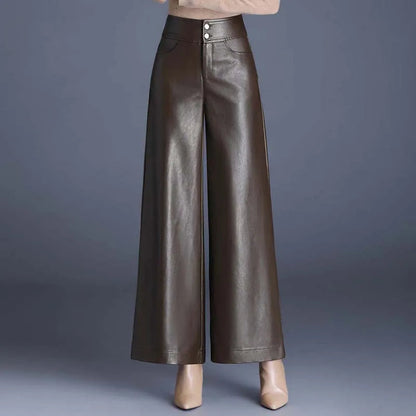 Women's Faux Leather Wide-Leg Trousers