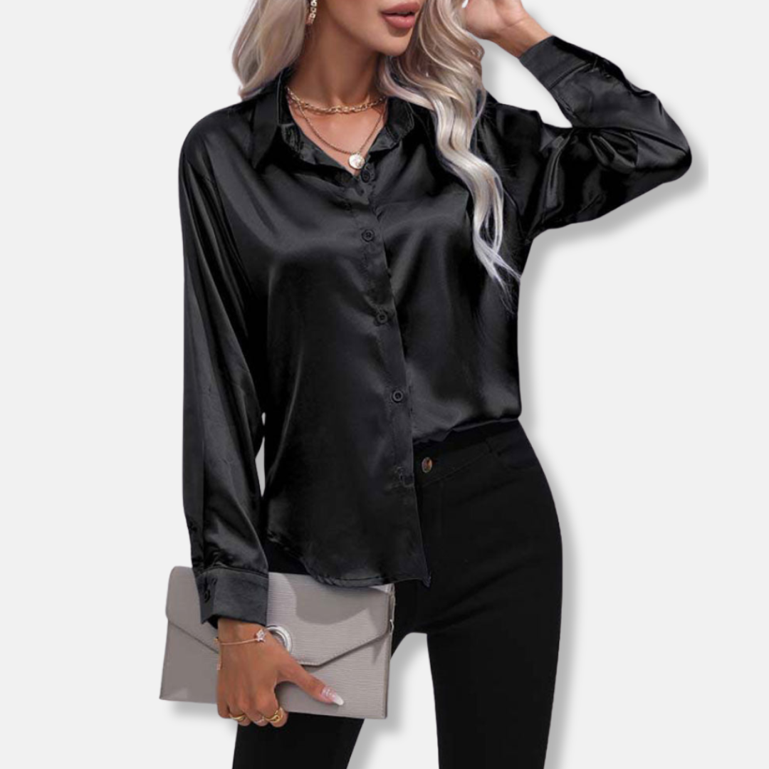 Women's Collared Relaxed-Fit Blouse Button-Front