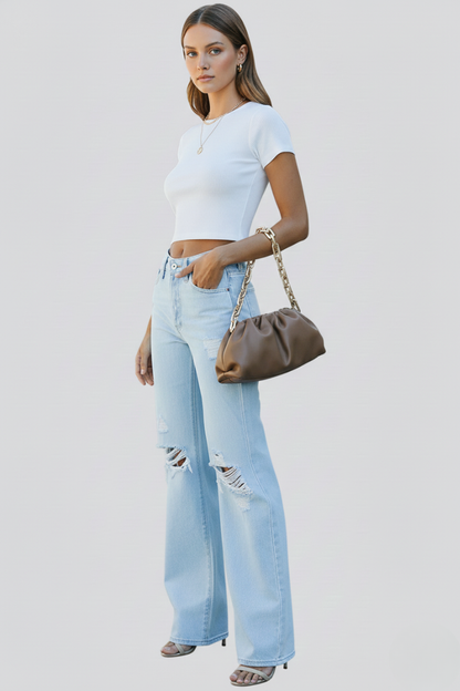 Women's High-Waist Ripped Wide-Leg Jeans