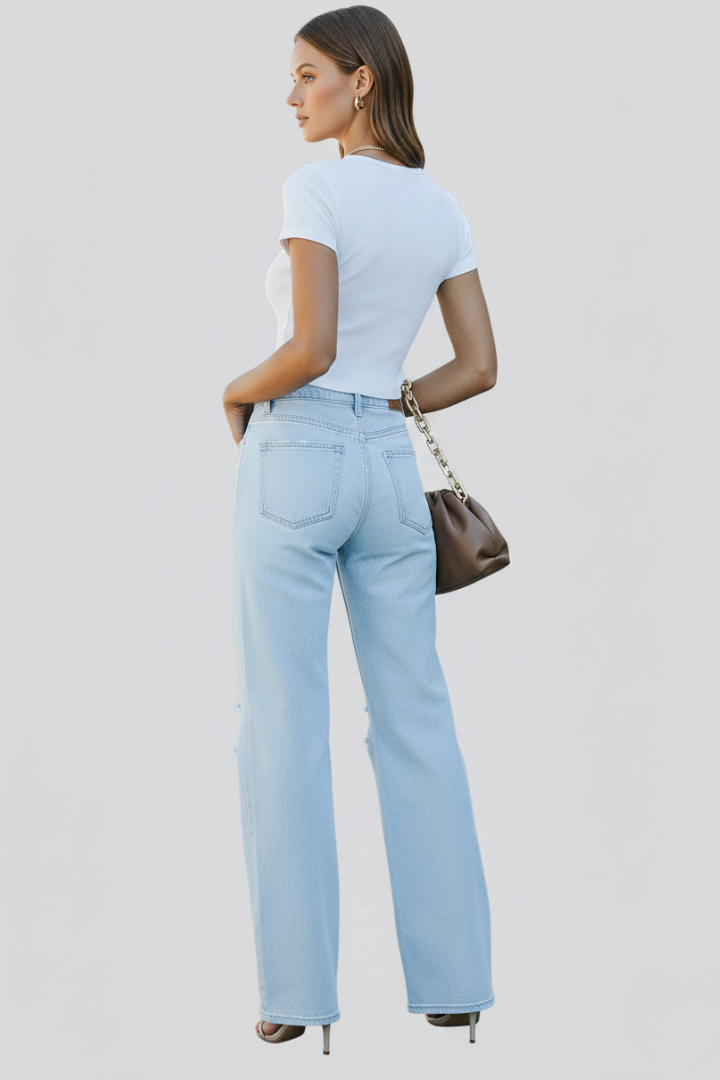 Women's High-Waist Ripped Wide-Leg Jeans