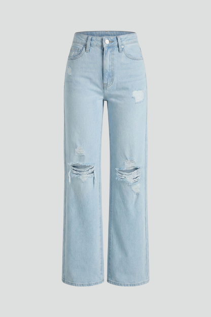 Women's High-Waist Ripped Wide-Leg Jeans