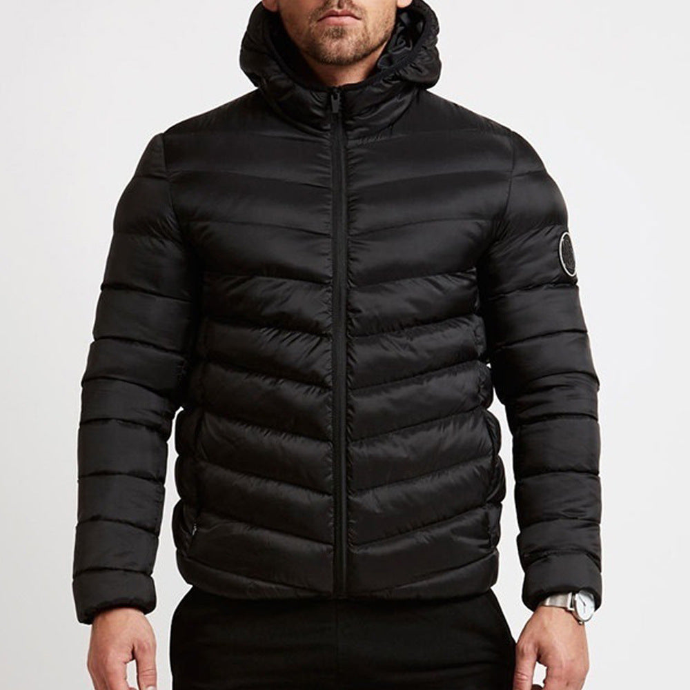 Men's Hooded Winter Puffer Jacket Stand Collar Quilted