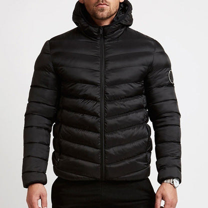 Men's Hooded Winter Puffer Jacket Stand Collar Quilted