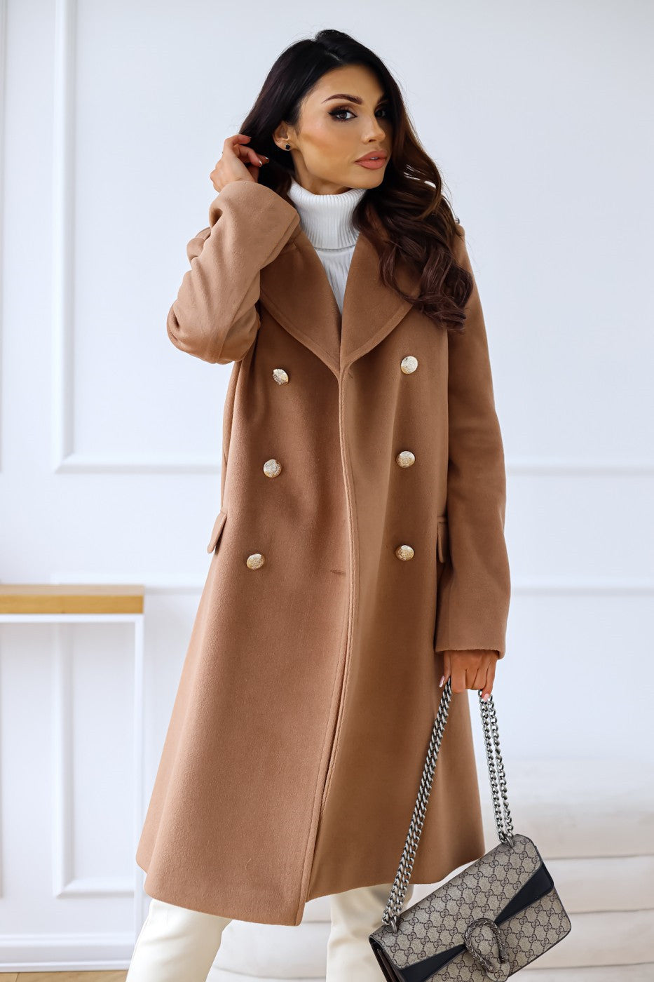 Women's Double-Breasted Long Coat Relaxed-Fit