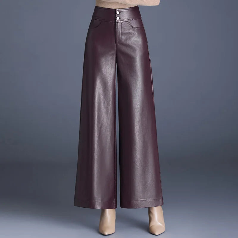 Women's Faux Leather Wide-Leg Trousers