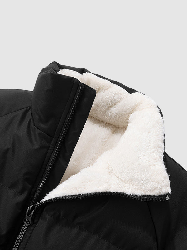 Men's Fleece-Lined Winter Puffer Jacket Stand Collar Relaxed-Fit
