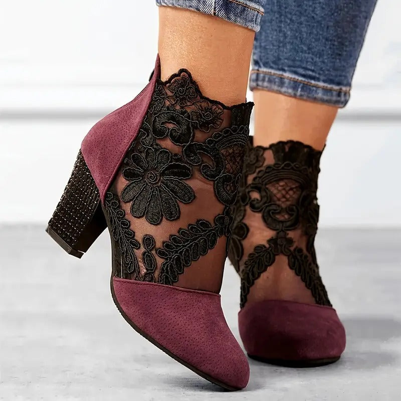 Women's Floral Lace Bridal Heels Cushioned Insole