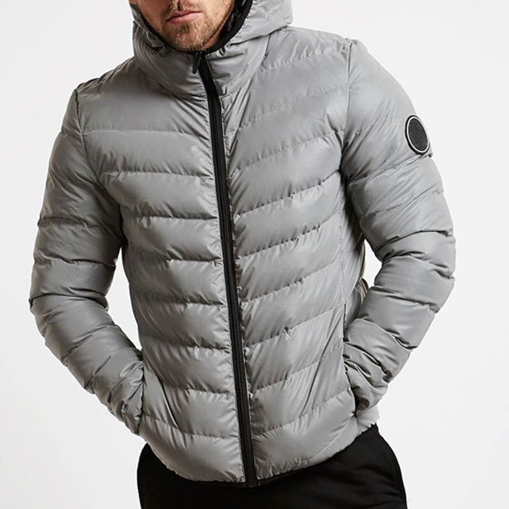 Men's Hooded Winter Puffer Jacket Stand Collar Quilted