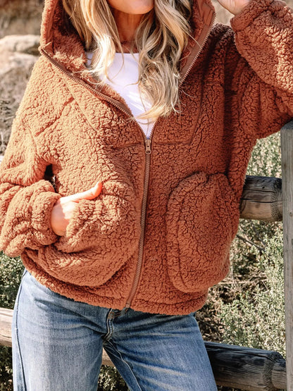 Women's Zip-Up Winter Teddy Jacket Pockets Oversized