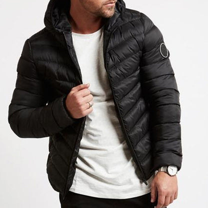 Men's Hooded Winter Puffer Jacket Stand Collar Quilted