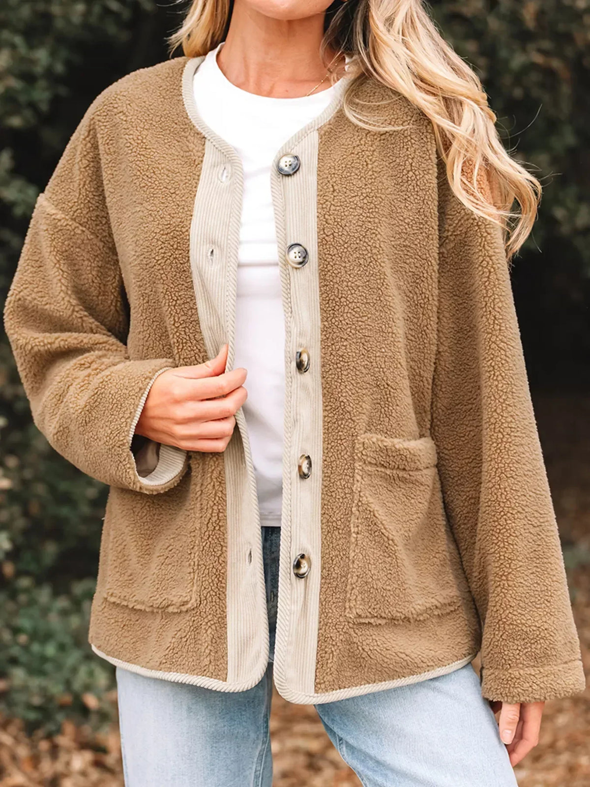 Women's Fluffy Winter Teddy Jacket Pockets Button-Front
