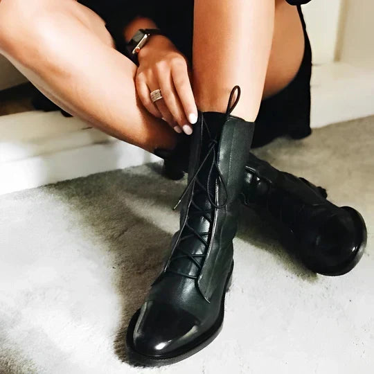 Women's Mid-Calf Lace-Up Boots Raised Sole Cushioned