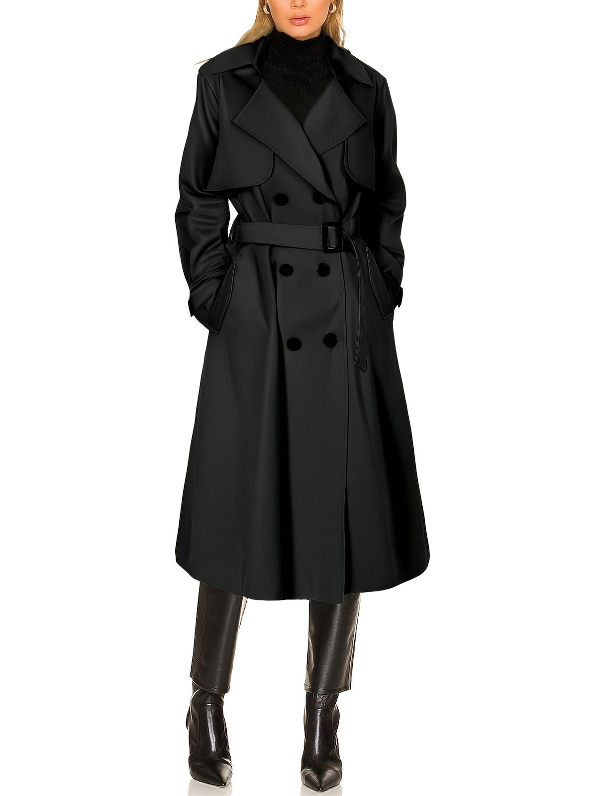 Women's Double-Breasted Belted Long Trench Coat