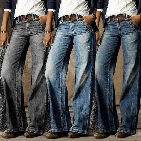 Women's High-Waist Flared Wide-Leg Jeans