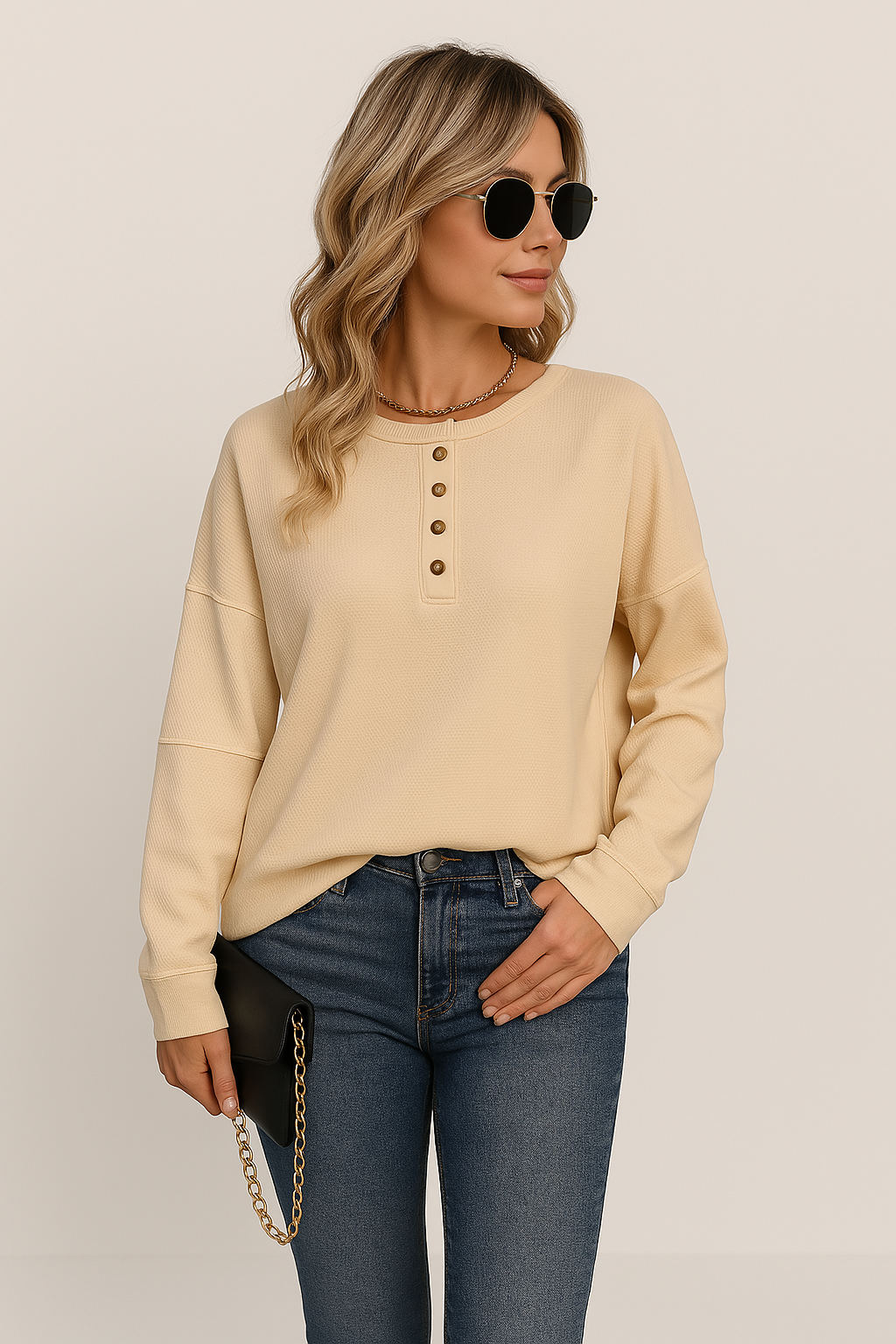 Women's Long-Sleeve Top Side Slit Relaxed-Fit