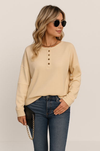 Women's Long-Sleeve Top Side Slit Relaxed-Fit