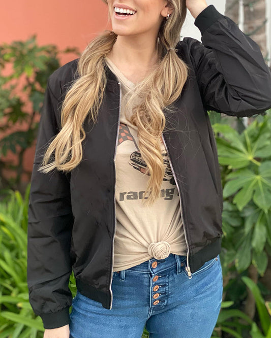 Women's Lightweight Ribbed-Trim Bomber Jacket Relaxed-Fit