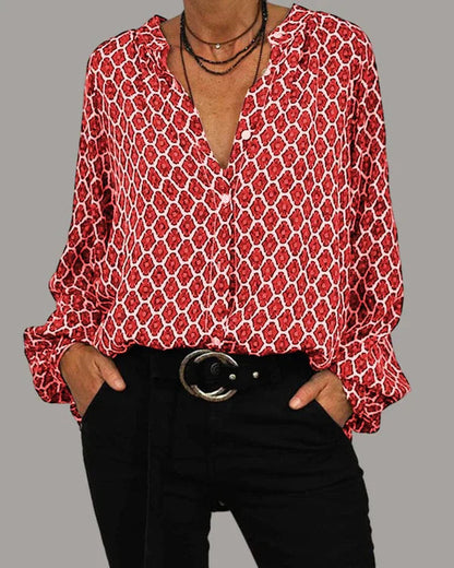 Women's Printed Long-Sleeve Top Relaxed-Fit