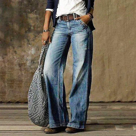 Women's High-Waist Flared Wide-Leg Jeans