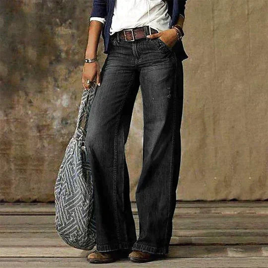 Women's High-Waist Flared Wide-Leg Jeans