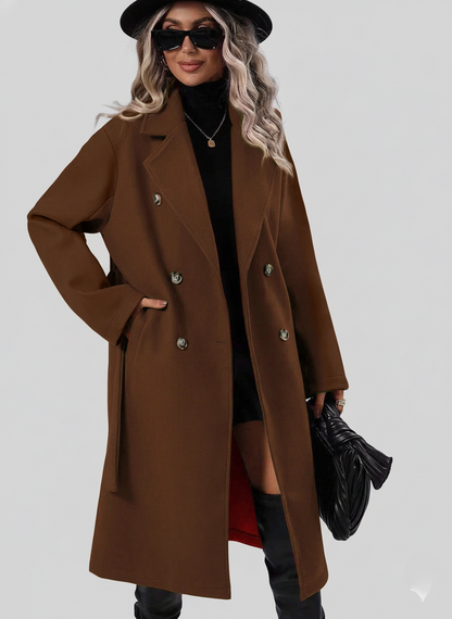 Women's Double-Breasted Trench Coat Waist Belt