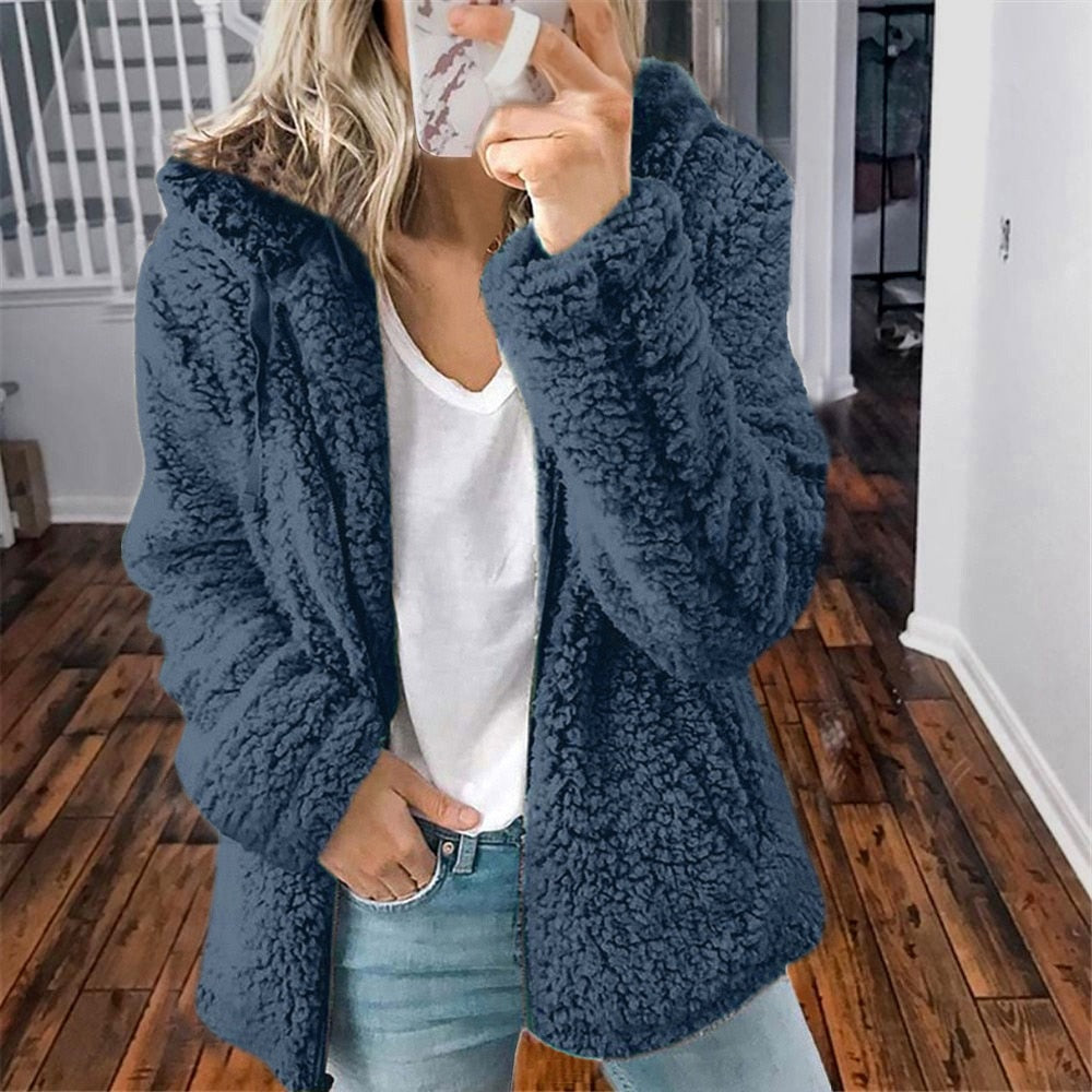 Women's Hooded Winter Teddy Jacket Relaxed-Fit