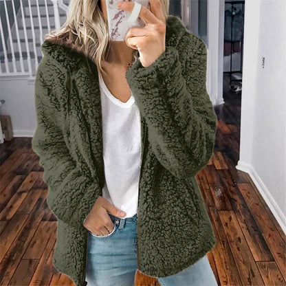 Women's Hooded Winter Teddy Jacket Relaxed-Fit