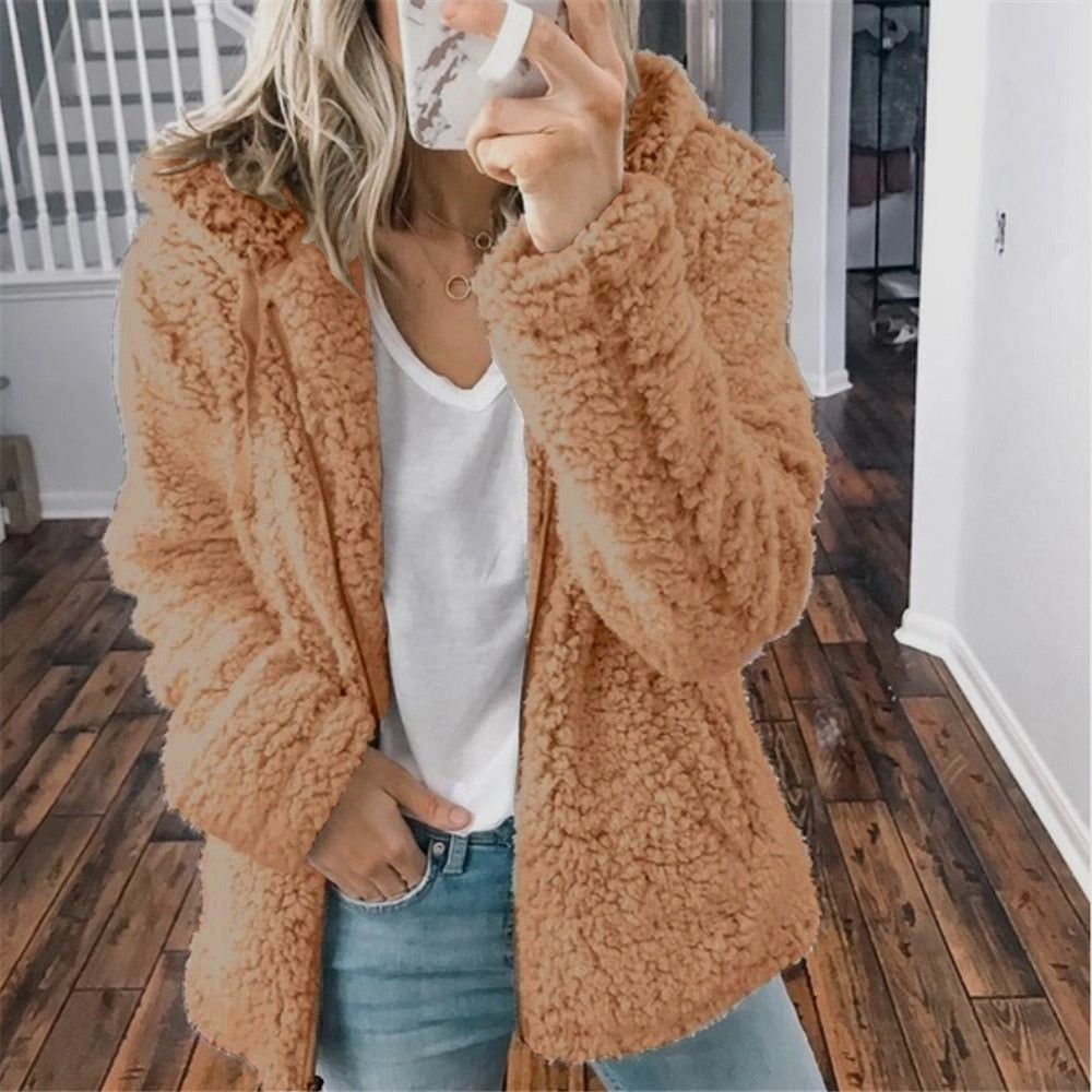 Women's Hooded Winter Teddy Jacket Relaxed-Fit